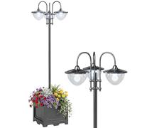 Outsunny Farol Solar de Jardín con 18 Luces LED Blanca Fría 6000K Impermeable IP44 Sensor de Noche y Base de Maceta Farola de Exterior para Camino Terraza Patio 60x55x189 cm Negro