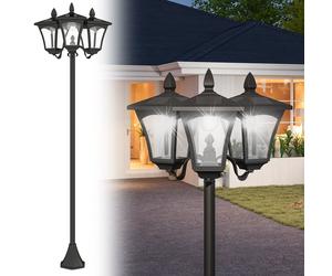 Outsunny Farola Solar de Jardín con 3 Luces LED Impermeable IP44 Sensor de Noche Farol de Exterior 51,5x47x182,5cm Negro