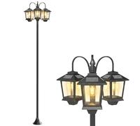 Outsunny farola solar exterior de jardín con 3 cabezales, luz solar de exterior de aluminio con encendido/apagado automático, impermeable ip44, para terraza, patio, 40x34,5x188 cm, negro