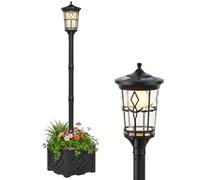 Outsunny Farola Solar Exterior de Jardín con Macetero 41,5x41,5x202,5 cm | Luz Solar de Exterior LED, 2 Modos de Brillo 100/50 lm, Impermeable IP44, Encendido/Apagado Automático, para Terraza, Patio