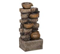 Outsunny Fuente de Agua Decorativa con Iluminación LED y Bomba, Fuente de Jardín Exteror en Cascada de 5 Niveles, Flujo Ajustable, Resistente a la Intemperie, para Jardín, Terraza, Marrón Rústico