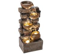 Outsunny fuente de agua decorativa con iluminación led y bomba, fuente de jardín exteror en cascada de 5 niveles, flujo ajustable, resistente a la intemperie, para jardín, terraza, marrón rústico 72 c