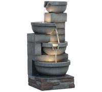 Outsunny Fuente de Agua Fuente de Jardín Iluminación LED 38x35x78,5 cm Gris