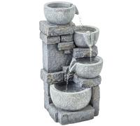 Outsunny Fuente de Jardín con Iluminación LED Bomba Fuente Decorativa en Cascada de 4 Niveles Flujo Ajustable Gris