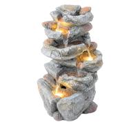 Outsunny Fuente de Jardín en Cascada de 6 Niveles - Decoración de Jardín Zen de Piedra Natural de Resina - Cascada de Agua Luminosa LED de 53 cm para Terraza, Balcón y Exterior, Gris
