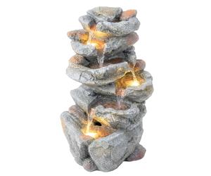 Outsunny Fuente de Jardín en Cascada de 6 Niveles - Decoración de Jardín Zen de Piedra Natural de Resina - Cascada de Agua Luminosa LED de 53 cm para Terraza, Balcón y Exterior, Gris