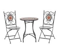 Outsunny Grupo de Asientos de Jardín Mesa de Mosaico de 3 Piezas Grupo de Comedor Conjunto de Muebles de balcón Conjunto de Muebles de jardín 1 Mesa + 2 sillas Plegables Terraza Metal Multicolor Multi