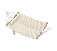 Outsunny hamaca acolchada, hamaca de jardín portátil con almohada desmontable, bolsillo para revistas, barras curvadas de madera, carga 200 kg, para patio, terraza, 325x140 cm, crema