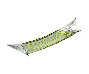 Outsunny Hamaca Colgante Doble Algodón Jardín Camping con Almohada 150kg Rayas Azules Verdes 3.4x1.4m Aosom España
