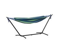 Outsunny Hamaca con Soporte 310x117 cm Altura Ajustable Rayas Verde y Azul | Hamaca de Camping, Bolsa de Transporte Portátil, Carga 120 kg, para Patio Terraza