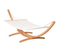Outsunny Hamaca con Soporte de Madera Hamaca de Jardín Colgante con Marco y Tumbona de Algodón 200x120 cm para Terraza Balcón Carga 150 kg 392x120x102 cm Blanco y Natural White and natural 392x120x102