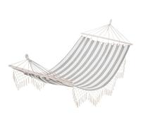 Outsunny Hamaca de Jardín 200x100 cm Hamaca Colgante con Travesaños de Madera Carga 120 kg para Patio Terraza Balcón Camping Gris y Crema