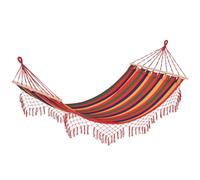 Outsunny Hamaca de Jardín 200x100 cm Travesaños de Madera Rojo y Amarillo | Hamaca Colgante, Carga 120 kg, Exterior, Patio Terraza Balcón Camping