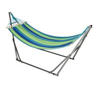 Outsunny Hamaca de Jardín con Soporte 2 en 1 Plegable y Tendedero con Barra Estructura de Acero 270x100x94 cm Azul y Verde Aosom España
