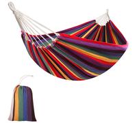 Outsunny Hamaca Doble de Algodón Portátil Colgante 290x150 cm Carga 120 kg con Bolsa de Transporte para Acampar Exteriores Viaje Multicolor Multicolor 290x150cm