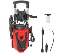 Outsunny Hidrolimpiadora de Alta Presión 1800W, Presión 150 Bar, Caudal 420 L/h, con Bomba de Aluminio, Parada Automática, Manguera de 6 m, Incluye Botella de Espuma y Boquilla Ajustable, Rojo y Negro