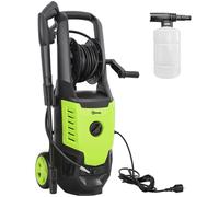 Outsunny Hidrolimpiadora de Alta Presión 2200W, Presión 170 Bar, Caudal 420 L/h, con Bomba de Aluminio, Parada Automática, Manguera de 6 m, Incluye Botella de Espuma y Boquilla Ajustable Verde y Negro