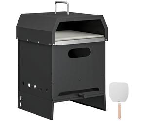 Outsunny Horno de pizza exterior 3 en 1 alimentado con leña, horno de 2 niveles con piedra para pizza, asas y pala