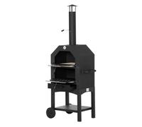 Outsunny horno de pizza exterior con 2 capas horno de leña con ruedas cajón extraíble estante de almacenamiento para terraza camping patio 64x54x160 cm negro