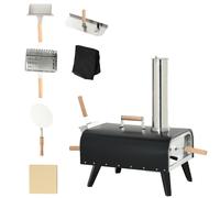 Outsunny Horno para Pizza 2 en 1 Horno Grill con Pala para Pizza, Piedra para Pizza, pala para Pizza, Horno de leña Plegable para Barbacoa Exterior Acero Negro Black 81l x 40w x 72h cm