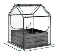 Outsunny Huerto cuadrado de jardín con mini invernadero, jardinera elevada de acero galvanizado, 70 x 70 x 90 cm, gris oscuro Aosom España