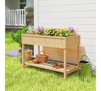 Outsunny huerto urbano de madera, mesa de cultivo con estante inferior, jardinera elevada para cultivo, plantas, flores y verduras, 110x46x76 cm, natural