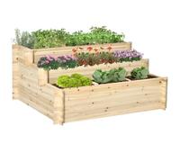 Outsunny Huerto Urbano 3 Niveles Tela Geotextil 117x100x54 cm Natural | Jardinera de Madera, para Cultivos Plantas Flores, para Jardín Terraza Exterior