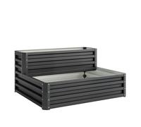 Outsunny Huerto urbano acero galvanizado 2 niveles 120x101x58cm – escalera fondo abierto gris oscuro