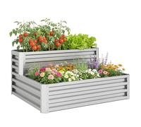 Outsunny huerto urbano de 2 niveles de acero galvanizado, jardinera exterior con diseño de escalera y fondo abierto para cultivos, plantas, herbaria, para terraza, jardín, 120x101x58 cm, plateado