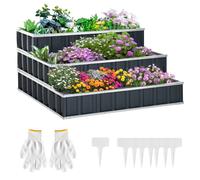Outsunny Huerto Urbano de 3 Niveles de Jardín Acero 118x118x62 cm Arriate de Escalera para Cultivos Plantas Flores para Terraza Exterior Gris Gray 118x118x62cm