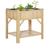 Outsunny Huerto Urbano de Madera 78,5x58x81 cm Mesa de Cultivo con 6 Compartimentos y Estante Inferior para Plantas Flores en Jardín Terraza Exterior