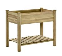 Outsunny Huerto urbano de madera Mesa cultivo 91x51x76 cm estante y drenaje 80 kg Natural