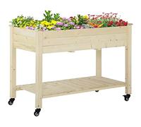 Outsunny Huerto Urbano de Madera con Estante y Ruedas, 118x55x83 cm Natural