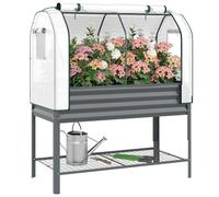 Outsunny huerto urbano elevado con cubierta de invernadero de 140 g/m² pe, mesa de cultivo de metal galvanizado con estante inferior y forro para cultivo, plantas y flores, 120x55x140 cm, gris oscuro