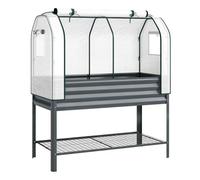 Outsunny huerto urbano elevado con cubierta de invernadero de 140 g/m² pe, mesa de cultivo de metal galvanizado con estante inferior y forro para cultivo, plantas y flores, 120x55x140 cm, gris oscuro
