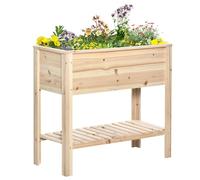 Outsunny Huerto Urbano Elevado con Estante de Madera 90x40x81 cm Natural