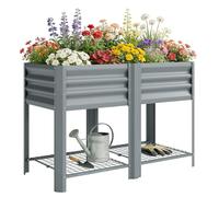 Outsunny Huerto Urbano Elevado con Estante Inferior, Mesa de Cultivo de Metal Galvanizado con Forro y Guantes, para Cultivo, Plantas y Flores, 120x55x80 cm, Gris Plateado