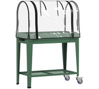 Outsunny Huerto Urbano Elevado con Invernadero con Ruedas y Estante Inferior para Cultivo Plantas 80x40x120 cm Verde Aosom España