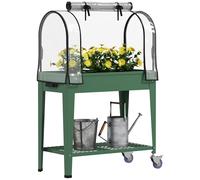 Outsunny Huerto Urbano Elevado con Ruedas Cubierta de Invernadero y Estante Inferior para Cultivo Plantas 80x40x120 cm Verde verde