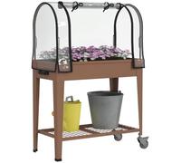 Outsunny Huerto Urbano Elevado con Ruedas Cubierta PVC 80x40x120 cm Marrón | Mesa de Cultivo, Cubierta PVC de Invernadero, Estante Inferior, para Cultivo, Plantas, Flores y Verduras