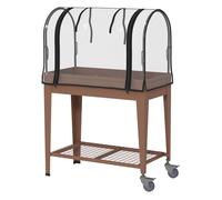 Outsunny huerto urbano elevado con ruedas, mesa de cultivo con cubierta pvc de invernadero y estante inferior para cultivo, plantas, flores y verduras, 80x40x120 cm, marrón