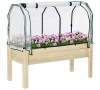 Outsunny Huerto Urbano Elevado de Madera 121x55x117 cm con Cubierta de Protección Mesa de Jardinera para Cultivo Flores Vegetales en Jardín Terraza