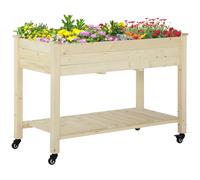 Outsunny Huerto Urbano Mesa de Cultivo 118x55x83 cm Elevado de Madera con Estante Tela Geotextil Ruedas con Frenos Portátil para Cultivo en Jardín