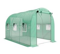 Outsunny Invernadero 3 x 2 x 2 m invernadero de plástico con puerta enrollable 2 puertas con cremallera & 6 ventanas de malla barras de soporte Verde