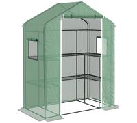 Outsunny Invernadero con 1 Puerta 2 Ventanas y Estantes de 2 Niveles en Forma de U para Cultivo de Plantas 140x73x190 cm Verde Aosom España