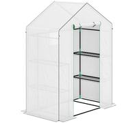 Outsunny Invernadero de 3 Niveles con 1 Puerta 2 Ventanas y Estantes en Forma de U para Cultivo de Plantas 140x73x190 cm Blanco