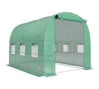 Outsunny Invernadero de Exterior 2,8x2x1,9 m con Estantes Invernadero de Túnel con Puerta Enrollable 6 Ventanas de Malla Verde