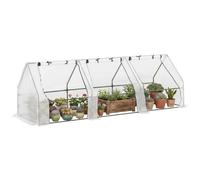 Outsunny Invernadero de terraza 270x90x90 caseta, marco de acero, 3 ventanas enrollables, blanco