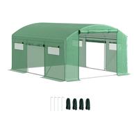 Outsunny Invernadero de Exterior 4x3x2 m Invernadero de Túnel con 6 Ventanas de Malla Cubierta de PE Anti-UV y 3 Puertas Enrolla Verde 397x300x200 cm
