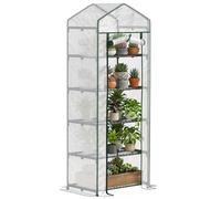 Outsunny Invernadero de Exterior 69x49x193 cm Invernadero Pequeño con 5 Estantes Puerta Enrollable con Cremallera Cubierta de PE 135 g/m² y Marco de Acero para Cultivar Plantas Flores Transparente Tra